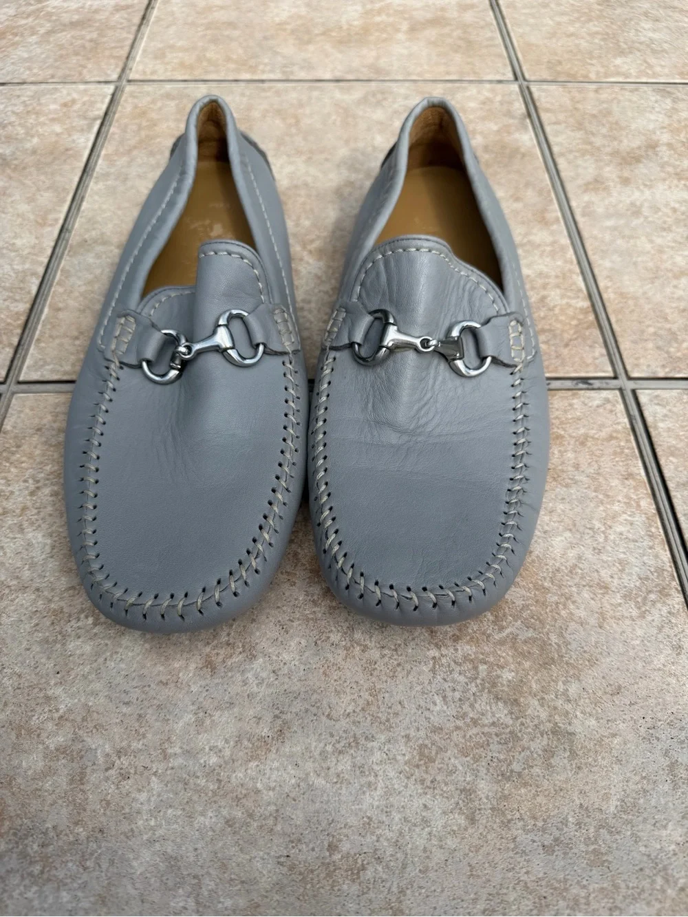 Robert Zur Gray Leather Driving Loafers with Metal Bit Detail